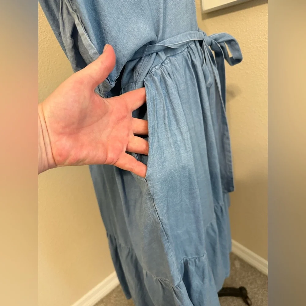 Torrid Mini Chambray Tiered Shirt Dress
Size 2X 
Color: Medium Wash - Picture 8 of 12